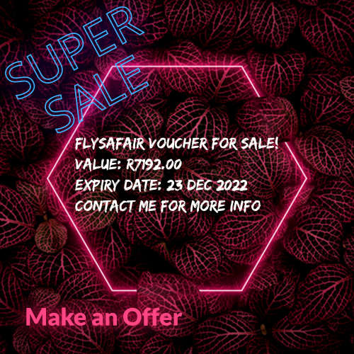 R7190.00 Valued FlySAfair Flights Voucher For Sale - Make an Offer!