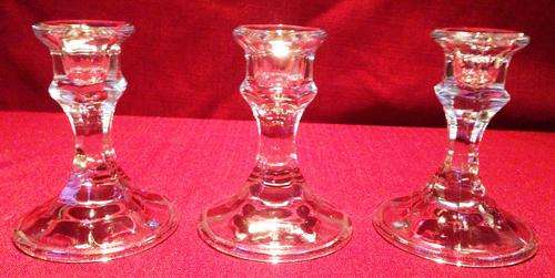 Three Glass Candlestick Holders
