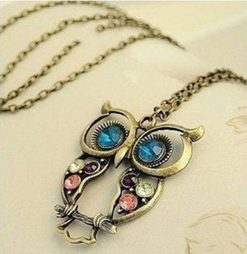 Lovely Crystal Fashion Sweet Style Owl Carve Necklace
