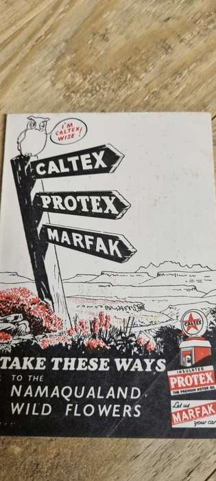Map to the Namaqualand Wild Flowers. CALTEX/ PROTEX/ MARFAK