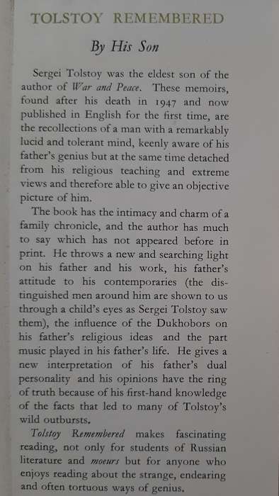 Tolstoy Remembered by His son Sergei Tolstoy