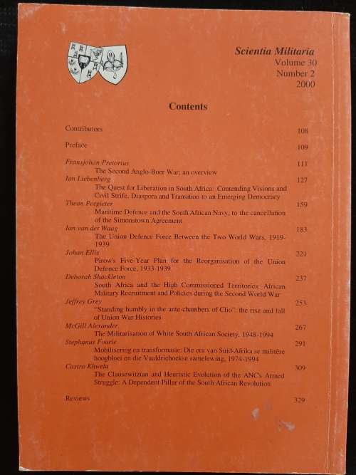 Scientia Militaria: South Africa Journal of Military Studies Edited by Lt. Col. Ian van der Waag