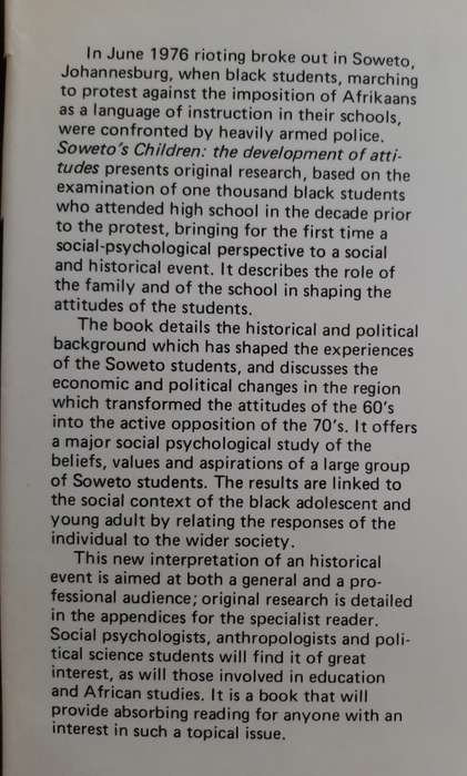 Soweto`s Children: The Development of Attitudes By Beryl A. Geber & Stanton P. Newman