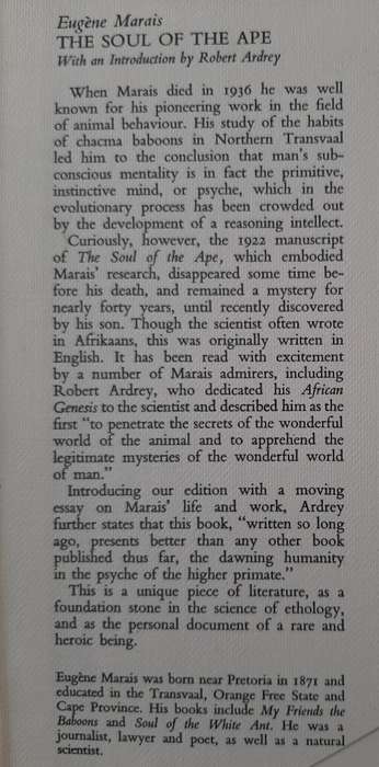 The Soul of the Ape By Eugène N. Marais, Introduction by Robert Ardrey