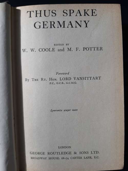 Thus Spake Germany Edited by W.W. Coole & M.F. Potter
