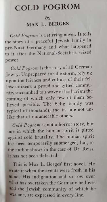 Cold Pogrom by Max L. Berges Translated from the German by Benjamin R. Epstein
