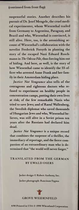 Justice Not Vengeance by Simon Wiesenthal Translated from the German by Ewald Osers
