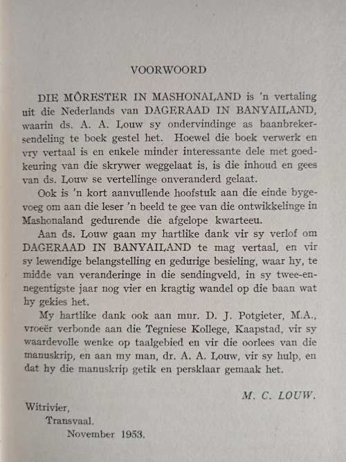 Die Môrester in Mashonaland by Ds. A.A. Louw, (Snr.)