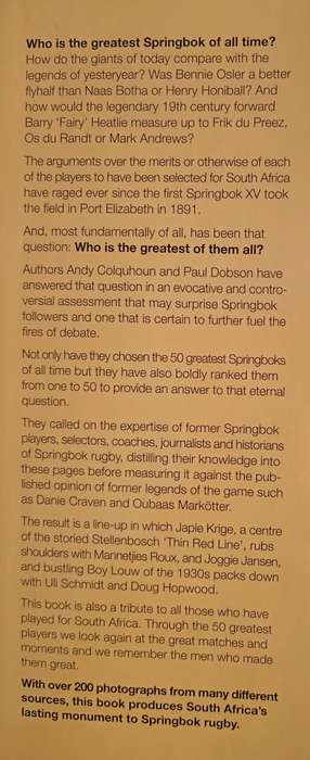 The Chosen: The 50 greatest Springboks of all time by Andy Colquhoun & Paul Dobson
