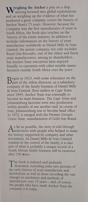 Weighing The Anchor: South Africa`s First Yeast Manufacturer 1923-1998 by Marian Robertson