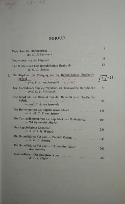 Die Republiek Van Suid-Afrika - Onder Redaksie van : F A Van Jaarsveld en G D Scholtz