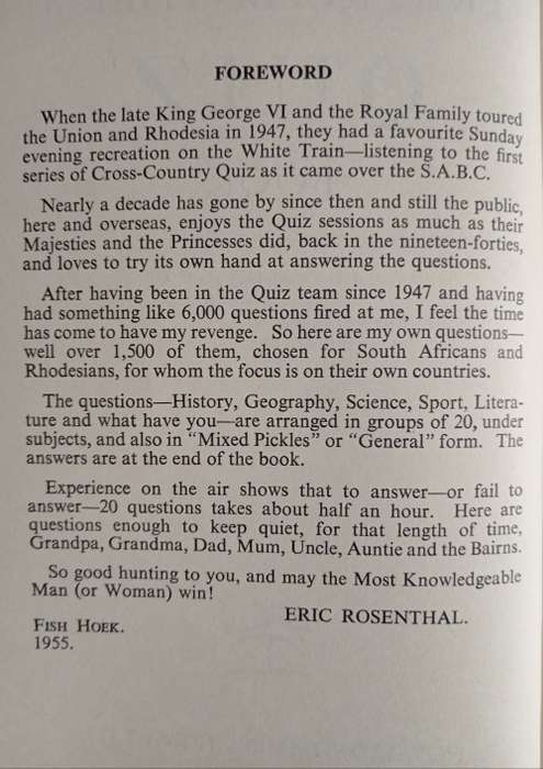 Eric Rosenthal`s Quiz Book by Eric Rosenthal