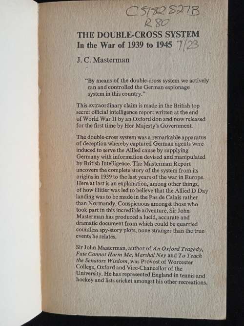 The Double-Cross System, XX: In the War of 1939-1945 by J. C. Masterman