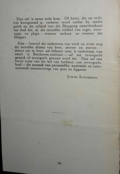 OPE Brief AAn Die ``Kommandant- Generaal``n- Johan Schoeman