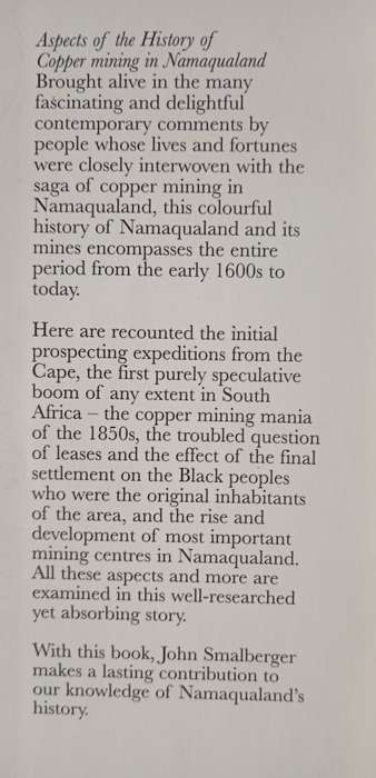 A History of Copper mining in Namaqualand by John M Smalberger