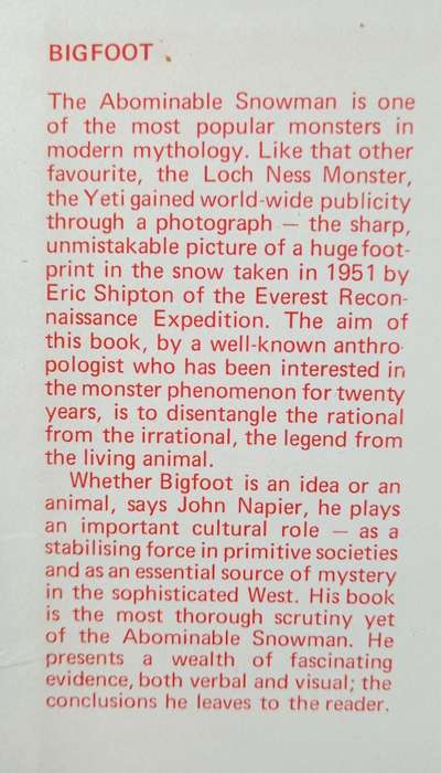 Bigfoot The Yeti & Sasquatch in Myth & Reality by John Napier