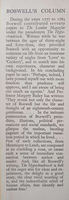 Boswell`s Column 1777-1783 Introduction & Notes by Margery Bailey