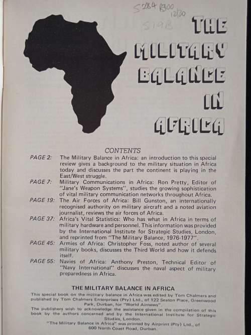 The Military Balance in Africa 1976 Edited by Tom Chalmers