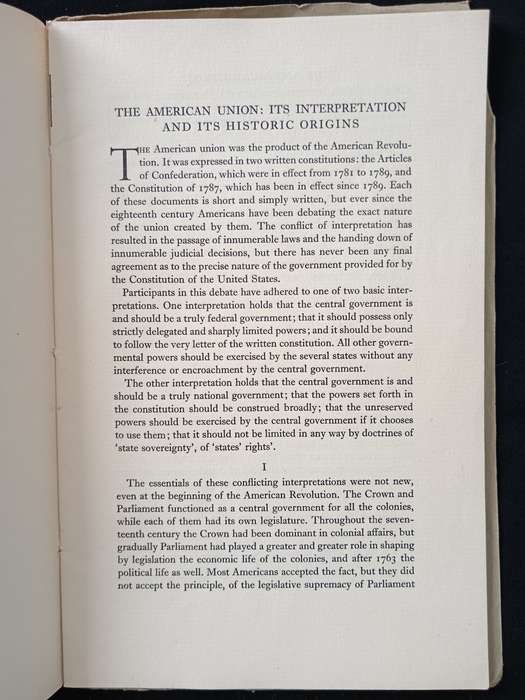 The American Union It`s Interpretation & it`s Historic Origins by Merrill Jensen
