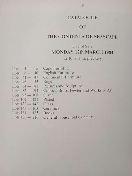 Sotheby`s Cape Town The Contents of Seascape, St James