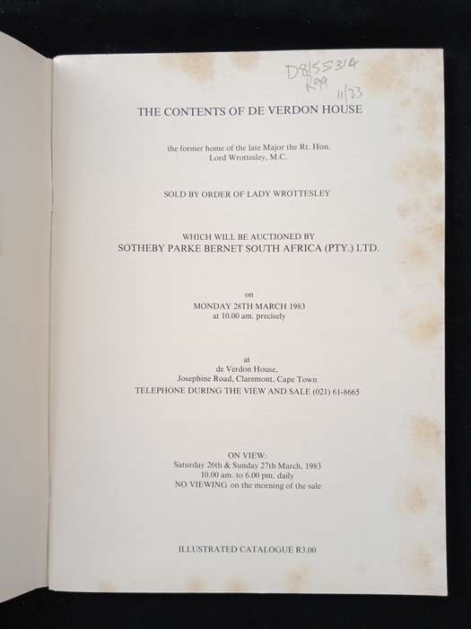 Sotheby`s Cape Town The Contents of De Verdon House