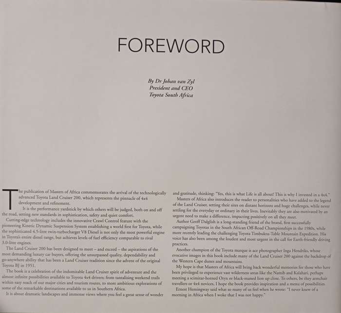 Masters of Africa The Toyota Collection Foreword by Dr Johan van Zyl