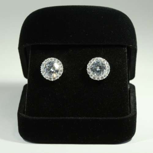 LARGE SOLITAIRE STUD SIM DIAMOND WITH SURROUNDS | SOLID 925 STERLING SILVER
