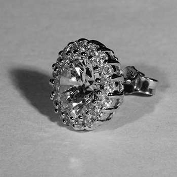 LARGE SOLITAIRE STUD SIM DIAMOND WITH SURROUNDS | SOLID 925 STERLING SILVER