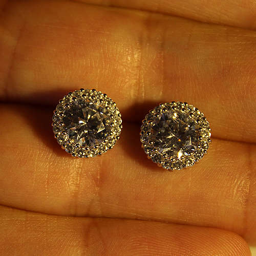 LARGE SOLITAIRE STUD SIM DIAMOND WITH SURROUNDS | SOLID 925 STERLING SILVER