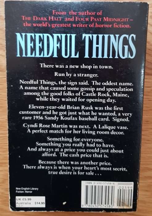 Needful Things  Stephen King  (Horror).
