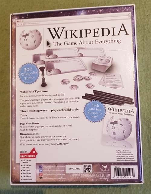 The Game, About Wikipedia a board game.  The online Encyclopedia