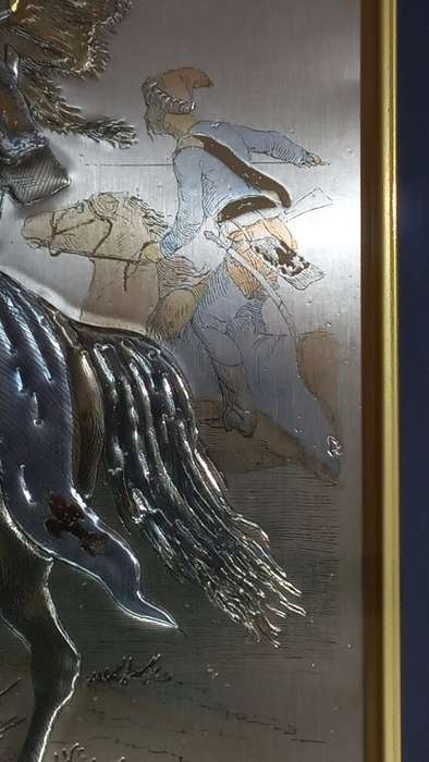 Framed Vintage French 925 Sterling Silver Relief Sculpture.  Hussards de Rautki 1692`