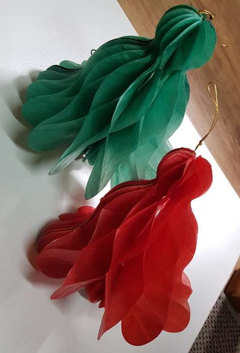 Vintage Christmas decorations. Christmas concertina type paper bells.