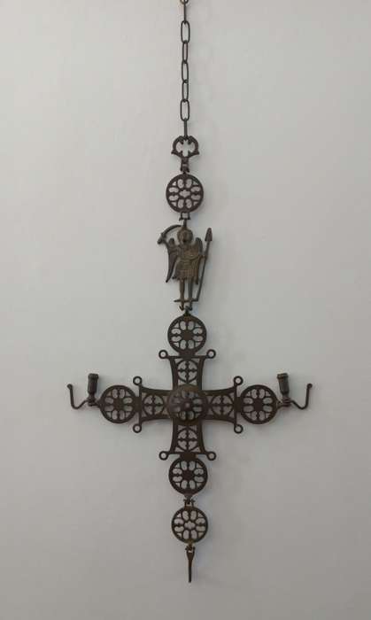 Antique Solid Brass Byzantine Cross. 1940s Gothic Orthodox Religious Church Cross (Wall hanging).