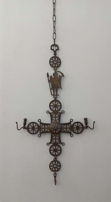 Antique Solid Brass Byzantine Cross. 1940s Gothic Orthodox Religious Church Cross (Wall hanging).