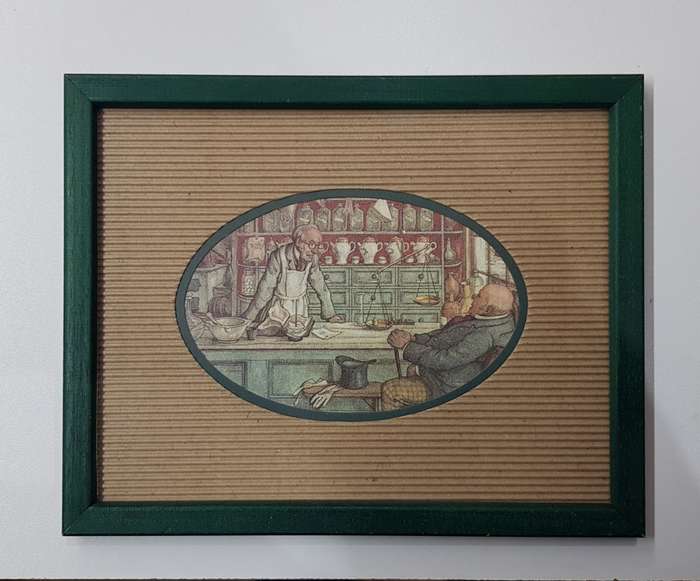 Wooden picture frames Painted green: Set of 2x frames with glass. Dutch sketch artist prints
