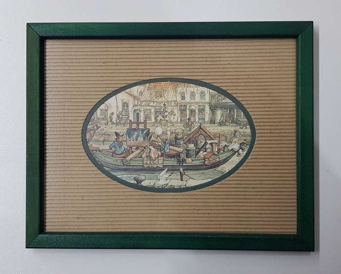 Wooden picture frames Painted green: Set of 2x frames with glass. Dutch sketch artist prints