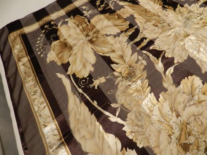 Vintage collectable Ladies scarf.  Classic silk finish square scarf in Brown and Gold.