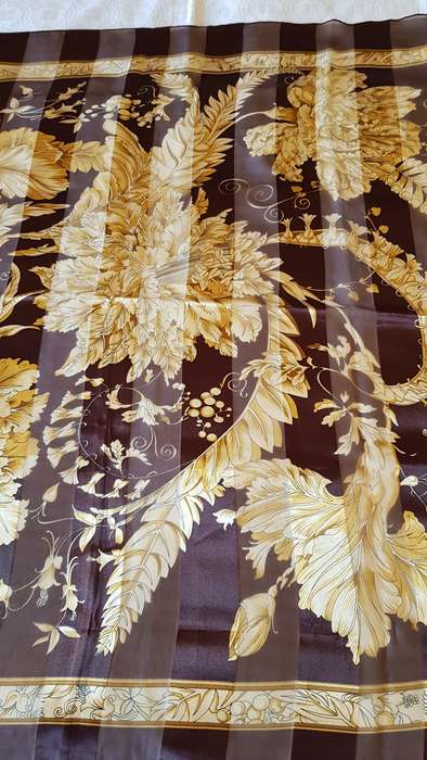 Vintage collectable Ladies scarf.  Classic silk finish square scarf in Brown and Gold.