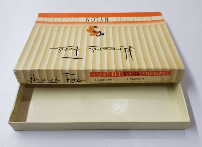 Vintage collectable.  Cardboard box (empty) marked Howard Ford Beautiful Nylon Stockings.