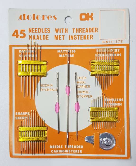 Vintage collectable selection of 45 assorted needles with threader by Dolores specially packed Ok