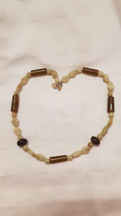 Vintage Costume Jewellery:  Necklace strung with various glass beads, shades of green