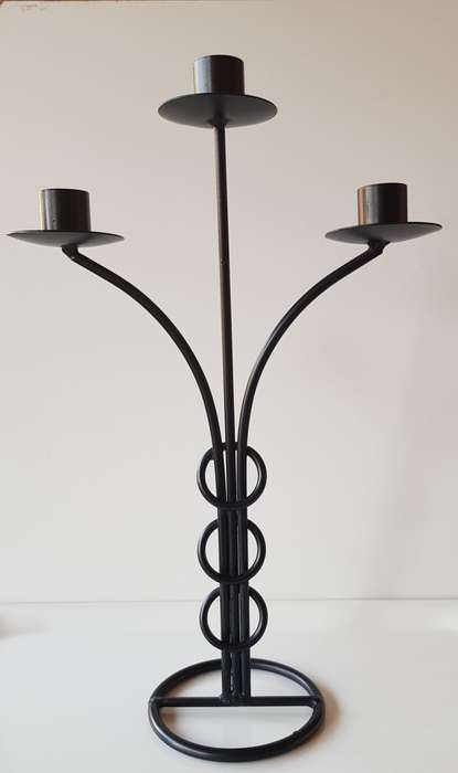 Smooth Black Wrought Iron Candelabra type candlestand with 3x tiers for taper candles.