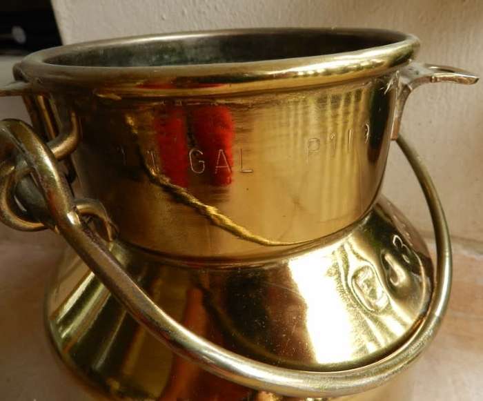 Vintage Brass Plated Milk Can. Stamped E J Braak  with serial Numbers.