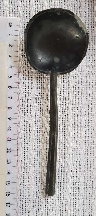Antique Dutch Pewter spoon.  18/19th Century with Angel and trumpet mark.