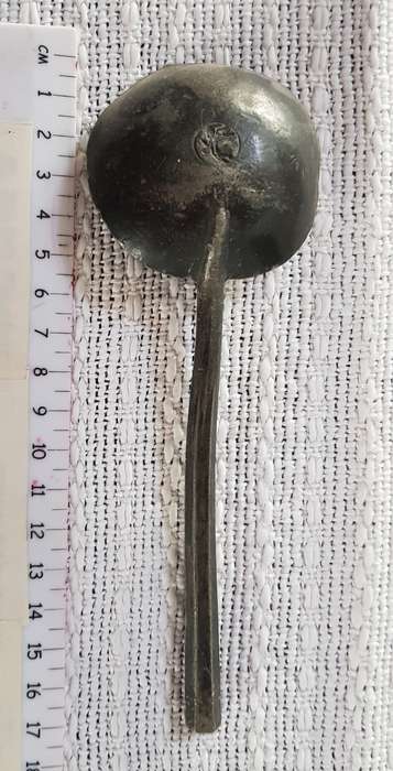 Antique Dutch Pewter spoon.  18/19th Century with Angel and trumpet mark.