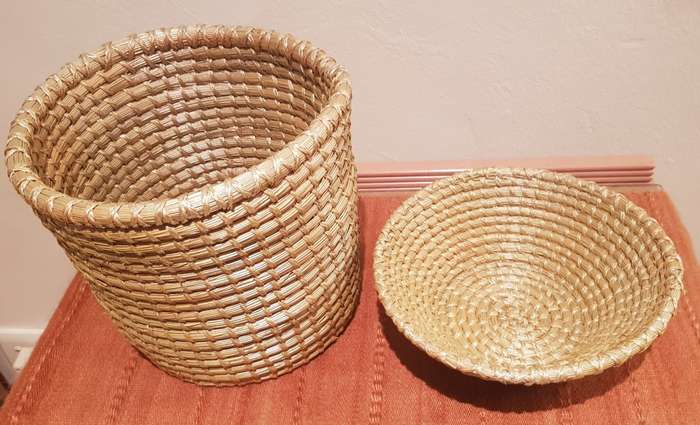 African Woven display baskets. Set of 2x Handmade woven baskets made with natural materials.