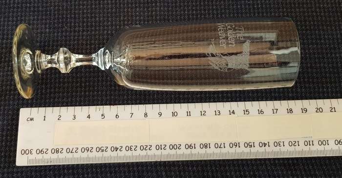 Stemmed Champagne flute glass etched with name the Golden Weaver