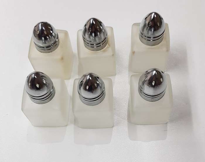 Set of 3x small glass dainty table salt/pepper cellars (3x sets).