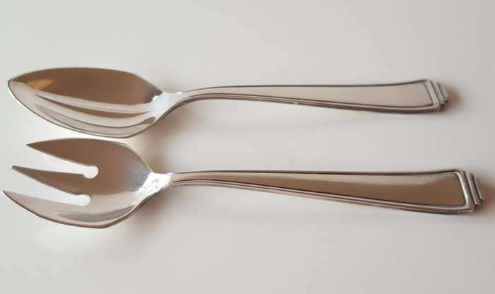 Vintage WELLNER PATENT 90 silverware. Serving Spoon and Fork set.